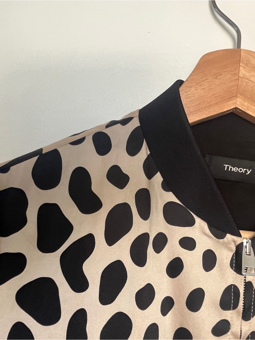 Theory Beige and Black Dalmatian-Print Bomber Jacket - Picture 2 of 6